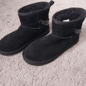 UGG Black Winter Boots with Chain Accent